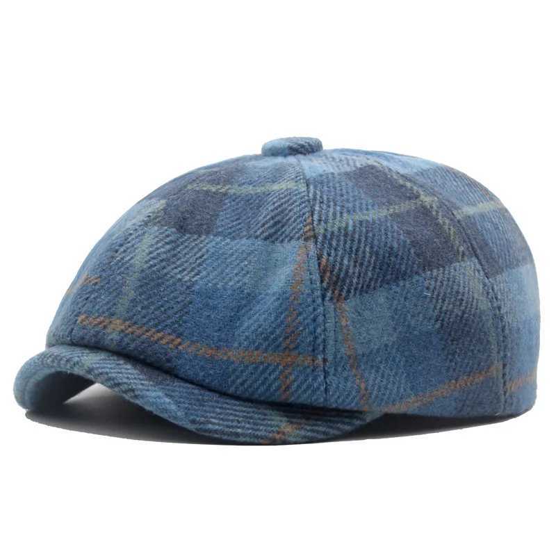 plaid beret hat autumn and winter warm blend forward hat mens and womens newsboy hat octagonal hat J251125