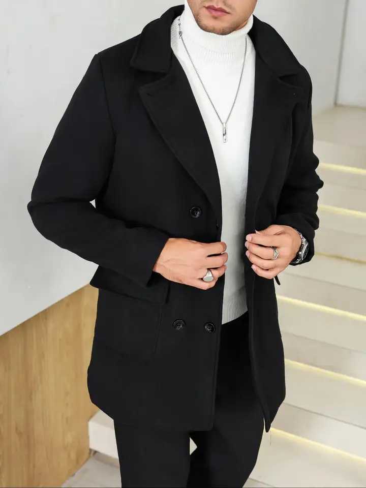 Mens Woolen Overcoat Casual Fashion Long Sleeve Jacket with Pockets Fall Winter Outerwear for Daily Wear BusinessT251125