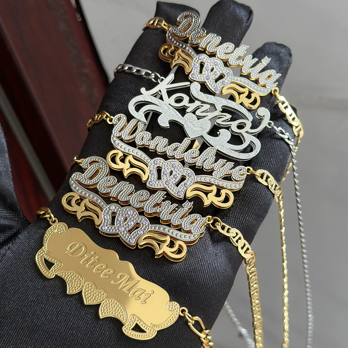 Customized Double Name Necklace 18K Gold Plated Nameplate 3D Necklace Personalized Choker Women Double Layer Name Necklace Gifts 250425