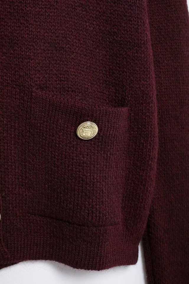 Winter Autumn Knitted Cropped Cardigan Sweaters For Women Long Sleeve Buttons Cardigans New Wine Red Knitwears Tops ClothesT251125