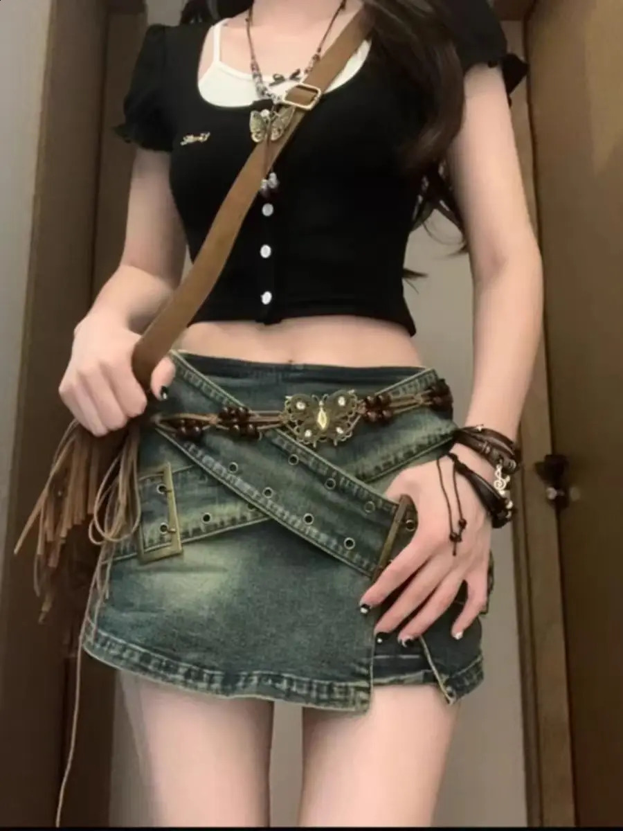 Girl Denim Women Irregular Sexy A-line Hip Short Skirt 250418