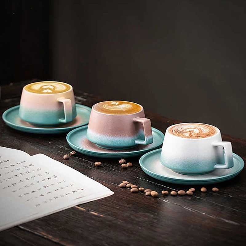 250ml Ceramic Coffee Cup And Dish Set High Beauty Mug With Tray Afternoon Tea Home Splicing Color Office Cup Light Luxury Y251125