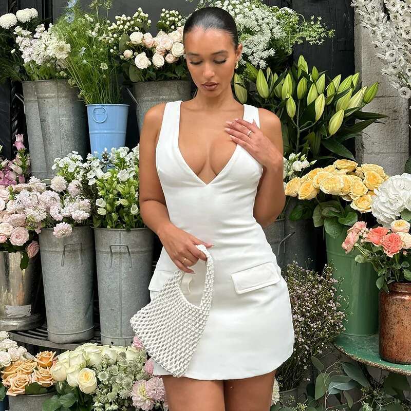 Dongdumaoyi Townlike Slim Bodycon Dress Women Spaghetti Strap Mini Summer Deep V Neck Backless Sexy Party Dresses Vestidos