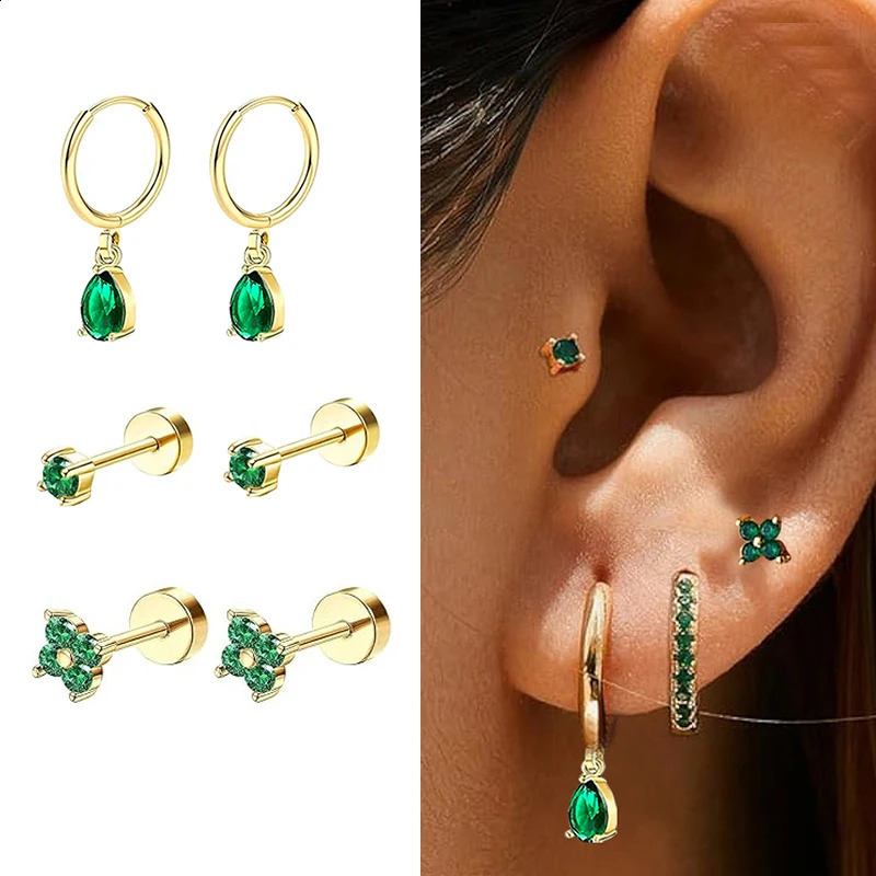 3 Pairs 20G Tiny Cartilage Earrings Stud Small Second Hole Screw Flat Back Piercing Tragus Hlelix Piercings Hoop Ear For Women 250424