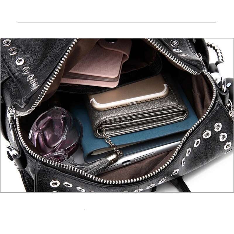 Women Genuine Leather Backpack Rivet Multifunctional Shoulder Female Retro Travel Bag Teenage Girls Fashion Schoolbag Bag