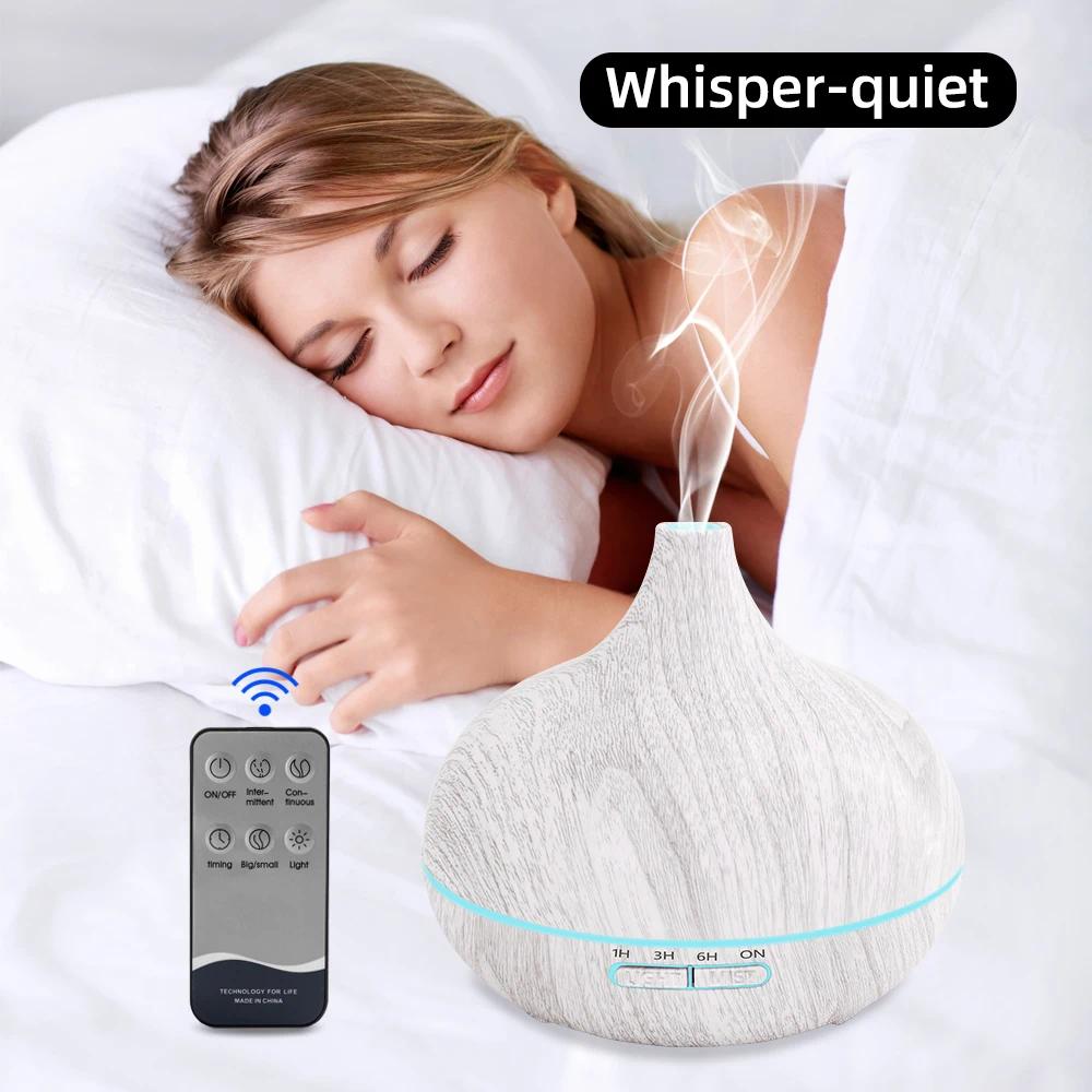 550ml Wood Grain Essential Oil Diffuser Ultrasonic Humidifier with Remote 6 Oil Bottles