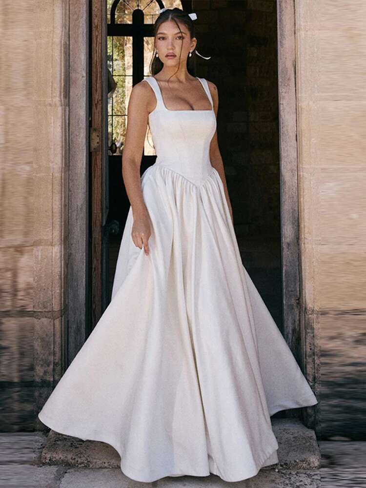 Dongdumaoyi Townlike Waist Wrap A Line Dress Women Spaghetti Strap Spring Summer Maxi Long Backless Nightclub Sexy Party Dresses