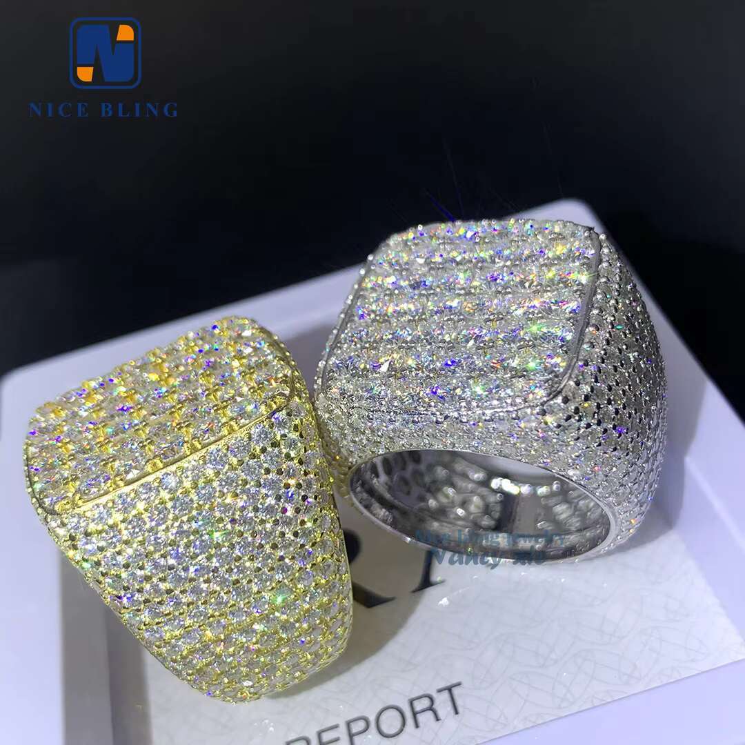 Hot Sell Drop Shipping White Gold Iced Out GRA Moissanite Diamond Ring for Men