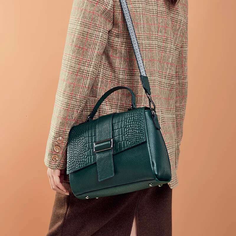 Zency Genuine Leather Tote Bag For Women Classic Vintage Shoulder Handbag Female Small Alligator Crossbody Top-Handle Two Straps