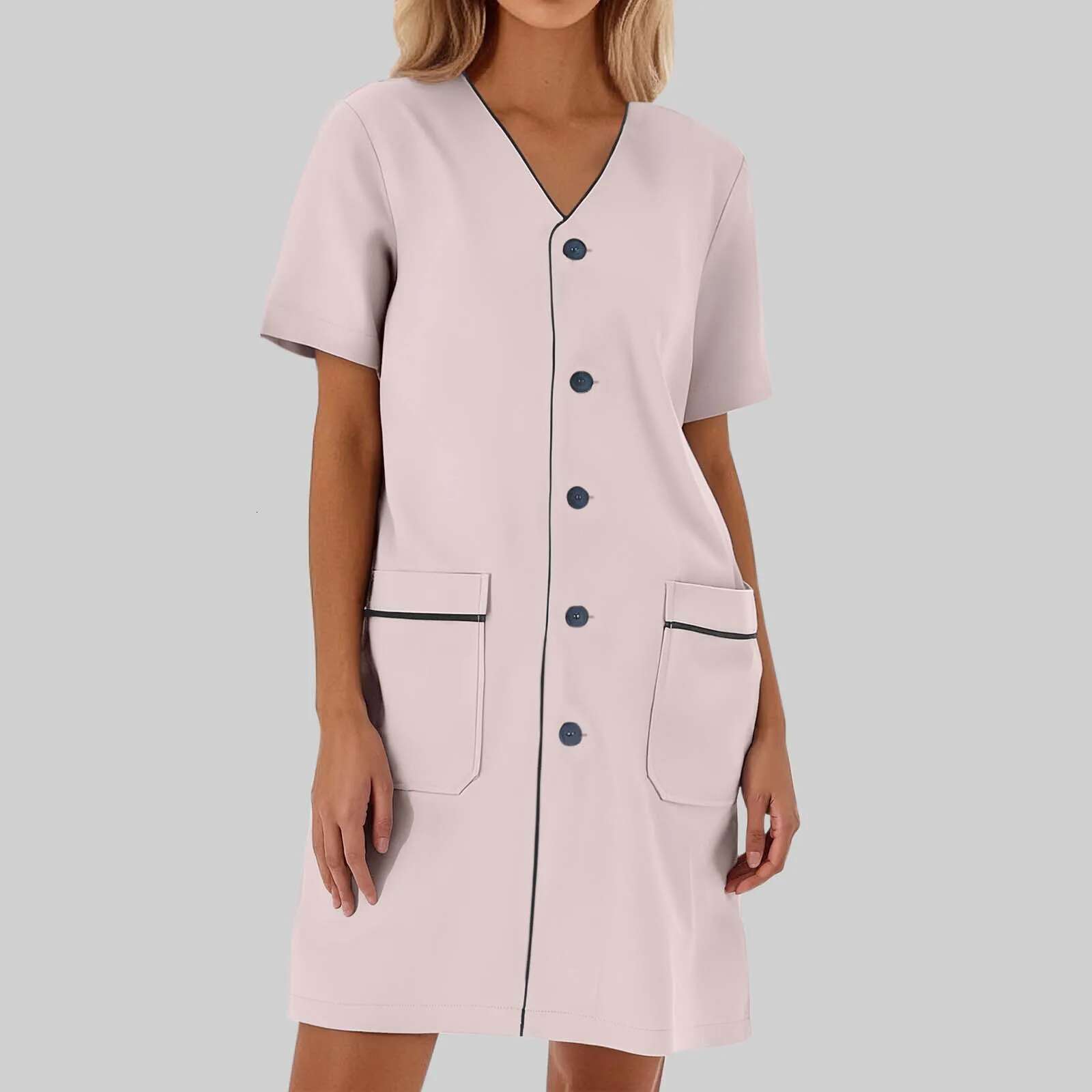 Dongdumaoyi Scrub Uniforms Dress Robe White Women Nursing Scrubs Jacket SPA Beautician Veterinary Work Wear Uniform