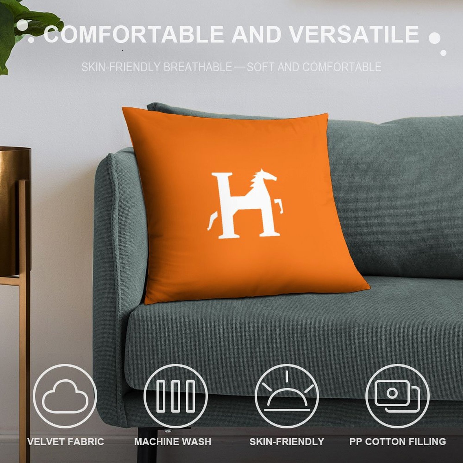 Custom H Designer Horse Luxury Art Artwork Contemporary Home Decorative Throw Pillow Case Cushion Covers for Bedroom Sofa Living Room 18X18 Inches H19