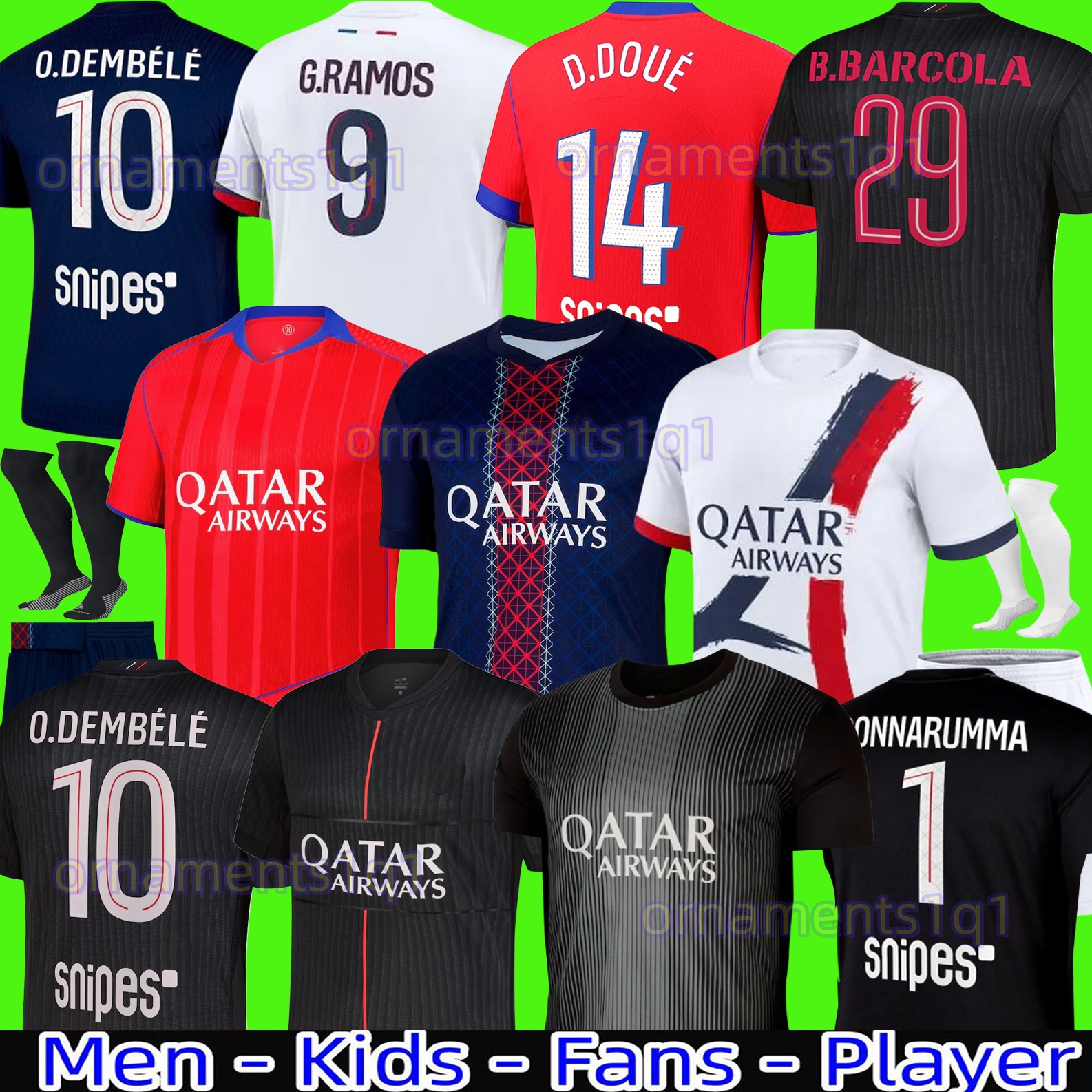 Maillot fourth Soccer Jerseys DEMBELE 24 25 26 enfants 2025 football shirts Equipment uniforms VITINHA BARCOLA NEVES KVARATSKHELIA doue Long sleeves Ramos Hakimi