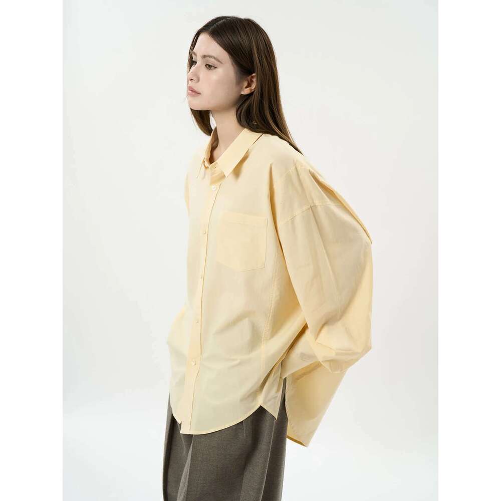 Spring And Autumn Women's Casual Solid Color Collar Long Sleeve Loose Shirt
