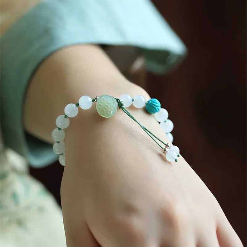 White Jade Lotus Natural Hetian Jade Handmade Beaded Jade Beads Crystal Bracelet Fashion High Quality Bracelet J251125