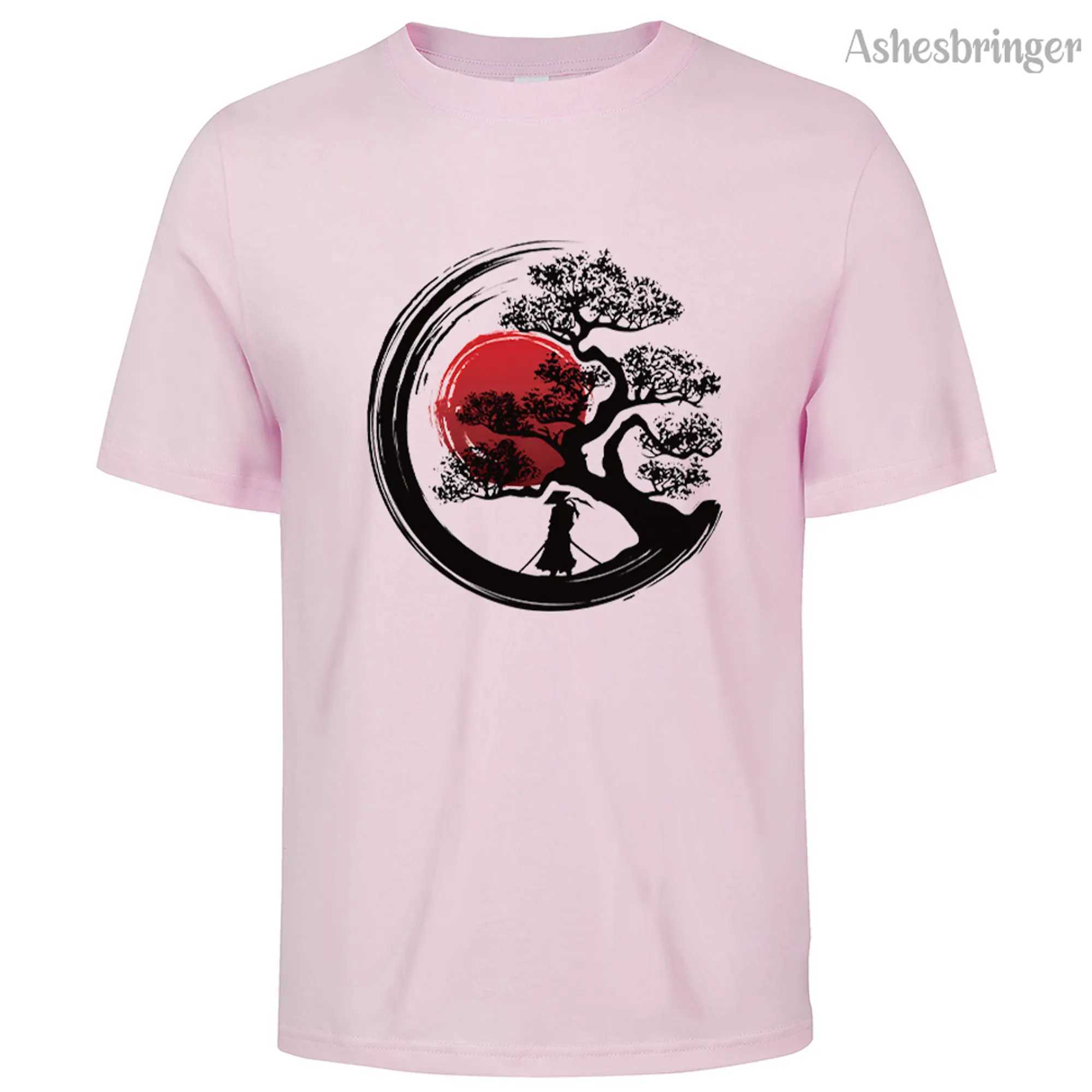 Mens 100% Summer Cotton Japanese Samurai Graphic Printed T-shirt with Casual Style Top for Men and Women W250425