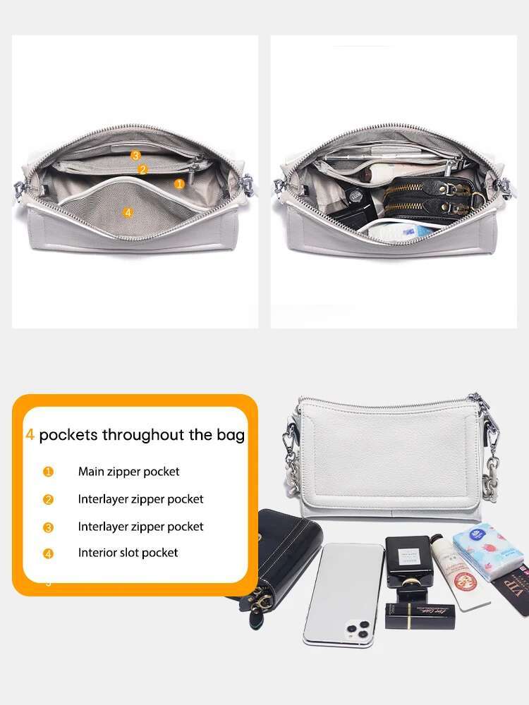 Zency 2024 New Fashion Acrylic Chain Handbags Soft Leather Top-Handle For Women Small Underarm Bag White Crossbody