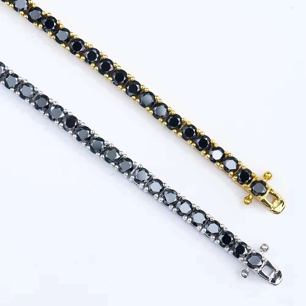 Manufacturer Top Quality 925 Silver Round 3-6mm Black Moissanite Tennis Bracelet White/Gold Color Fashion Jewelry for Youngster