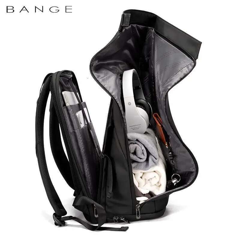 Designer bag Mochila Bange 15.6-inch laptop Men's business waterproof multi compartment travel bag Black backpack suitable for Men