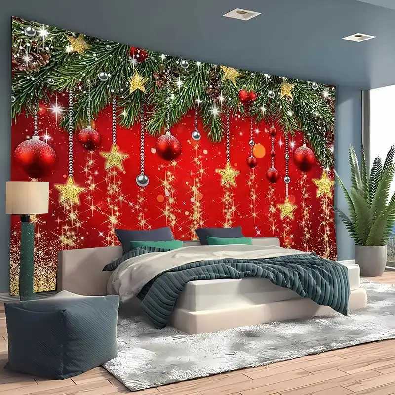 Christmas Tapestry Wall Hanging Cloth Xmas Tree Winter Window Decorative New Year Decor Snow Scene Background Cloth TapestriesM251125