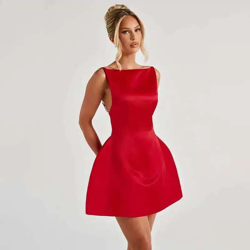 Dongdumaoyi Townlike Waist Wrap A Line Dress Women Mini Spring Summer Backless Nightclub Sexy Party Dresses