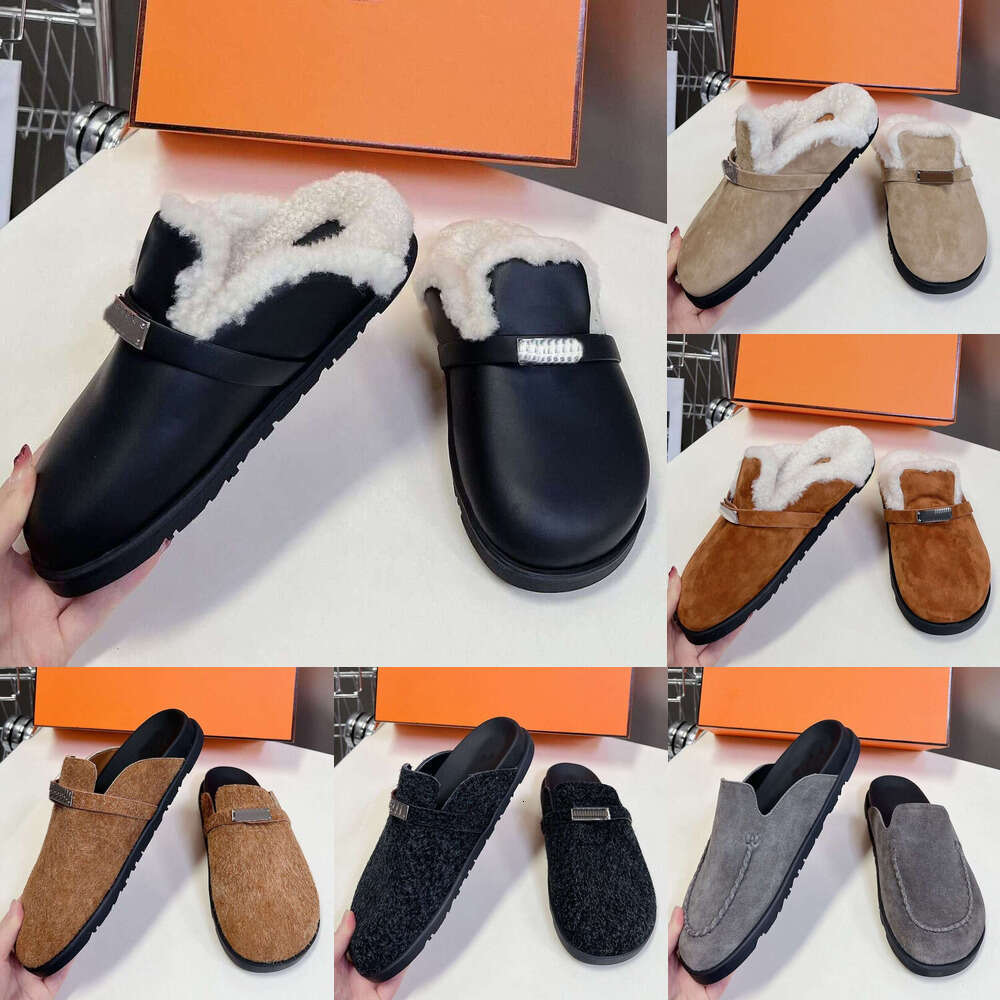 Mens Woman shoe Luxury mule sabot clog sandal designer shoe Shearling fur slide kelly buckle Suede Flatform Winter Fur Slipper Mules Slippers tazz slipper shoes
