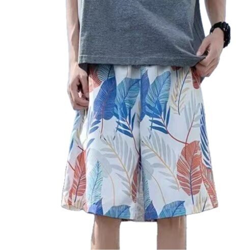 Beach men's summer thin quick drying swim trunks, trendy printed large shorts, loose sleeping pants, casual cropped pants