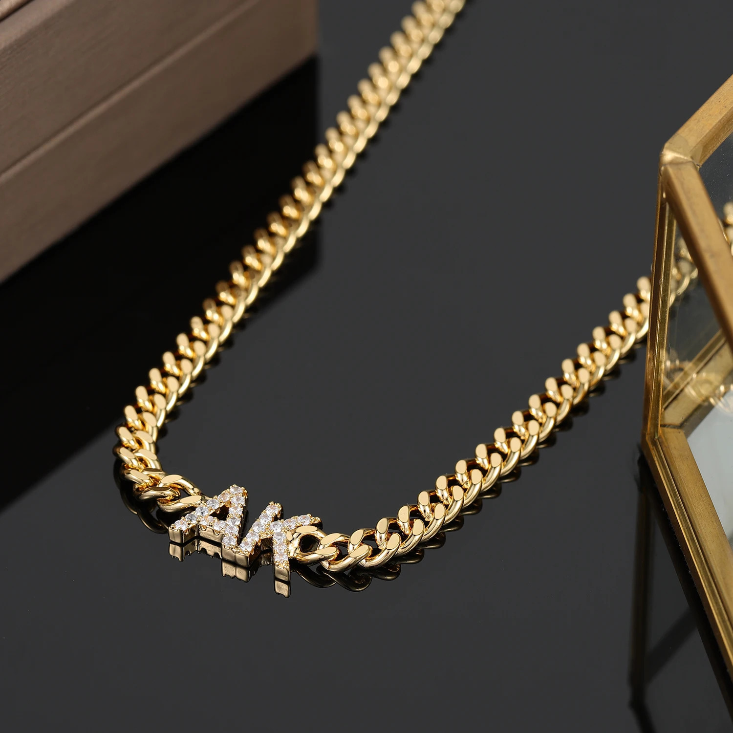 Custom Zirconia Name Necklace With Cuban Chain Personalized Letter Necklaces For Women Stainless Steel Nameplate Jewelry Gifts 250425