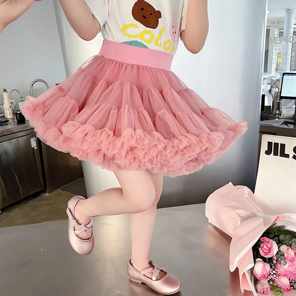 Girl Half Leather Summer Folded Mesh Match Solid Color Skiing Princess Fashion Skiing Birthday Party Team Tutu Skiing Women 250424