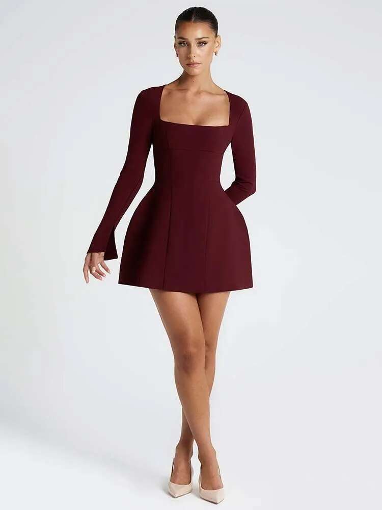Dongdumaoyi Townlike Waist Wrap A Line Dress Women Mini Autumn Winter Nightclub Sexy Party Dresses Vestidos