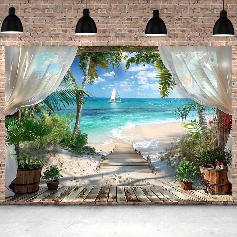 1 natural style polyester tapestry showcasing forest mountain scenery green pine trees white clouds and flowing rivers suitaM251125