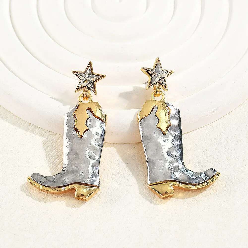 Fashion Metal Cowboy Boot Drop For Women Unique Design Five Star Shoe Shape Pendant Earrings Holiday Jewelry