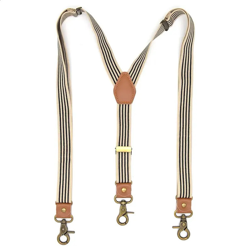 Striped Suspenders with Swivel Hooks Suspender Y Back 3 Clips Adjustable Elastic Trouser Braces Belts Loops for Men Women 250425