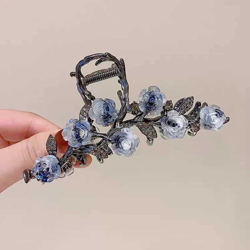 High end temperature aerosol Blue Mountain camellia clip for womens hair shark clip elegant dress hair accessoriesT250425