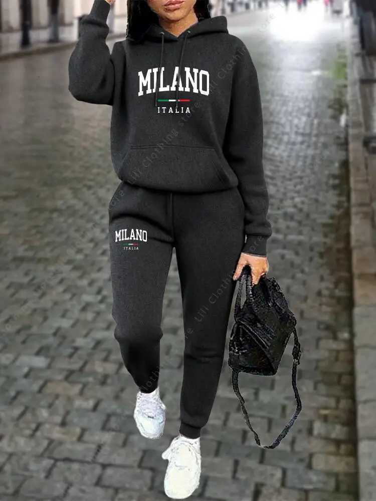 MILANO Pants Sets for Women Clothing High quty Sweatshirt Sweatpant Hoodie Suit 2 Piece Autumn Winter Outfits Woman Tracksuit W251125
