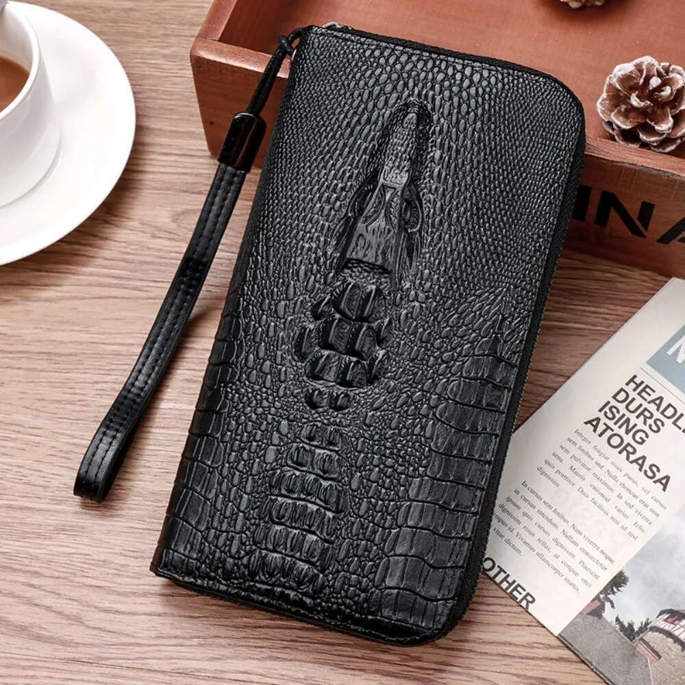 Zipper Open Long Wallet Alligator Pattern Men's Safe Clutch Waist Business Male Money Purse Card Bag Holder