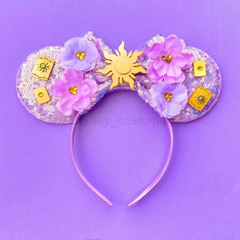 Disney Long Hair Princess Ear Hair Band Childrens Hexagonal Head Band Baby Flower Hair Girl Disney Bow Head Wearing Female Anime Hair Party Gift X2504