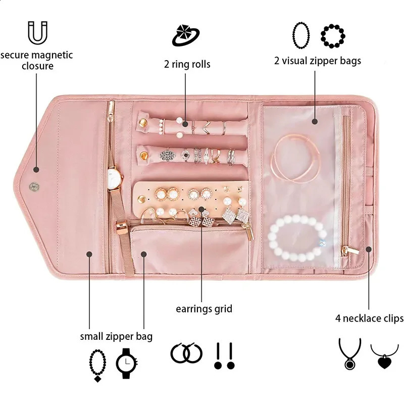 Foldable Portable Travel Jewelry Bag For Necklace Earrings Rings Jewelry Case Organizer Journey Storage Bags For Women Girls 250424