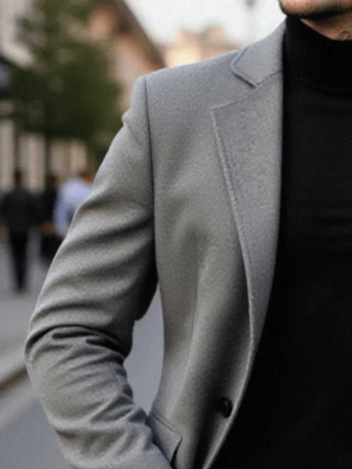 Mens Fashion Thickened Wool Coat for Winter Single-Breasted Design with Premium Warm Texture Trendy Style and SophisticationT251125