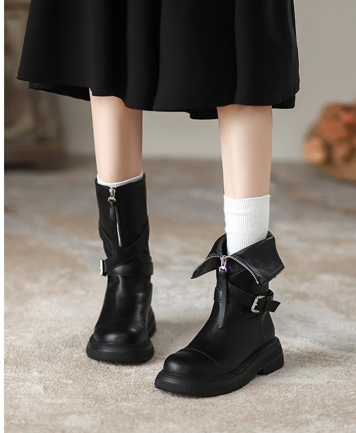 Women's Popular Mid - calf Boots in Maillard Style 2025 New style Thick - soled Martin Boots Retro Thick soled Fashion Boots for Summer and Autum