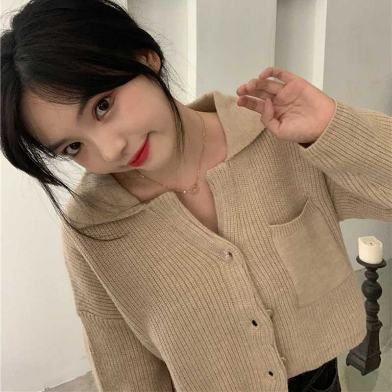 Fashion Loose Casual Simple Elegant Autumn Winter Knitted Cardigan Short Sweater Women Long Sleeve Jackets New Solid Short TopT251125