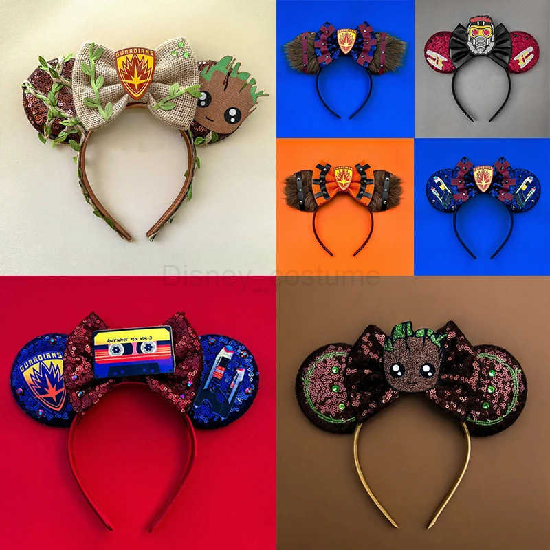 Disney Guardians Galaxy Female Headband Marvel Groot Headband Girl Star Lord Bow Rocket Raccoon Ear Accessories X250425