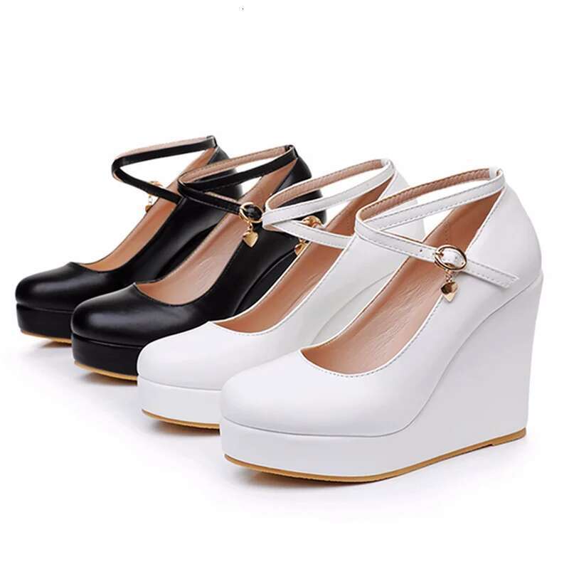 Spring round toe pearl rhinestone waterproof platform wedding wedge heel high-heeled large banquet dress women's shoes