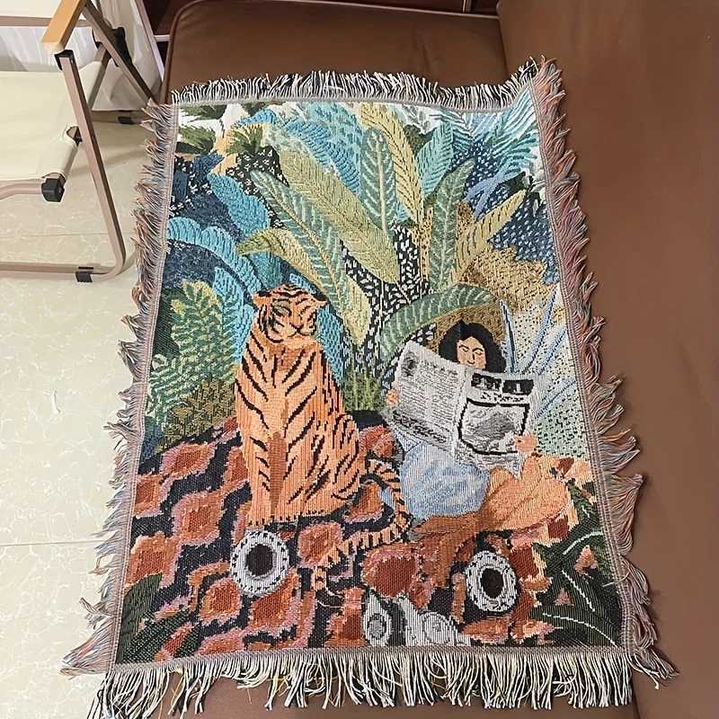 Bohemian Tapestry Blanket with Hanging Decor For Wall Desk Entrance Multi-Use Art PieceM251125