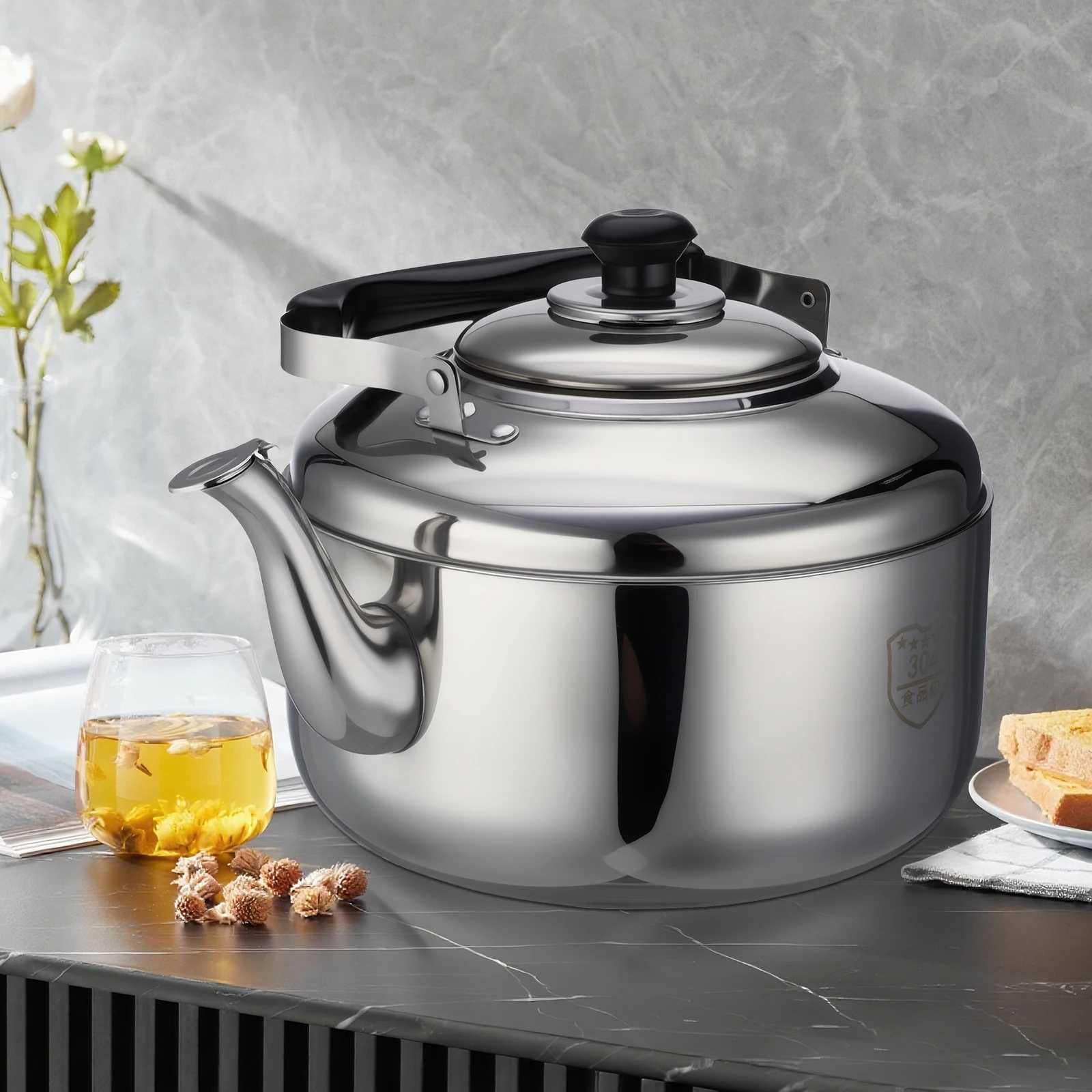 Large Diameter Spout 304 Stainless Steel Water Kettle Tea Kettle Stovetop Water Boiler Whistling Kettle Water Heating Kettle C251125