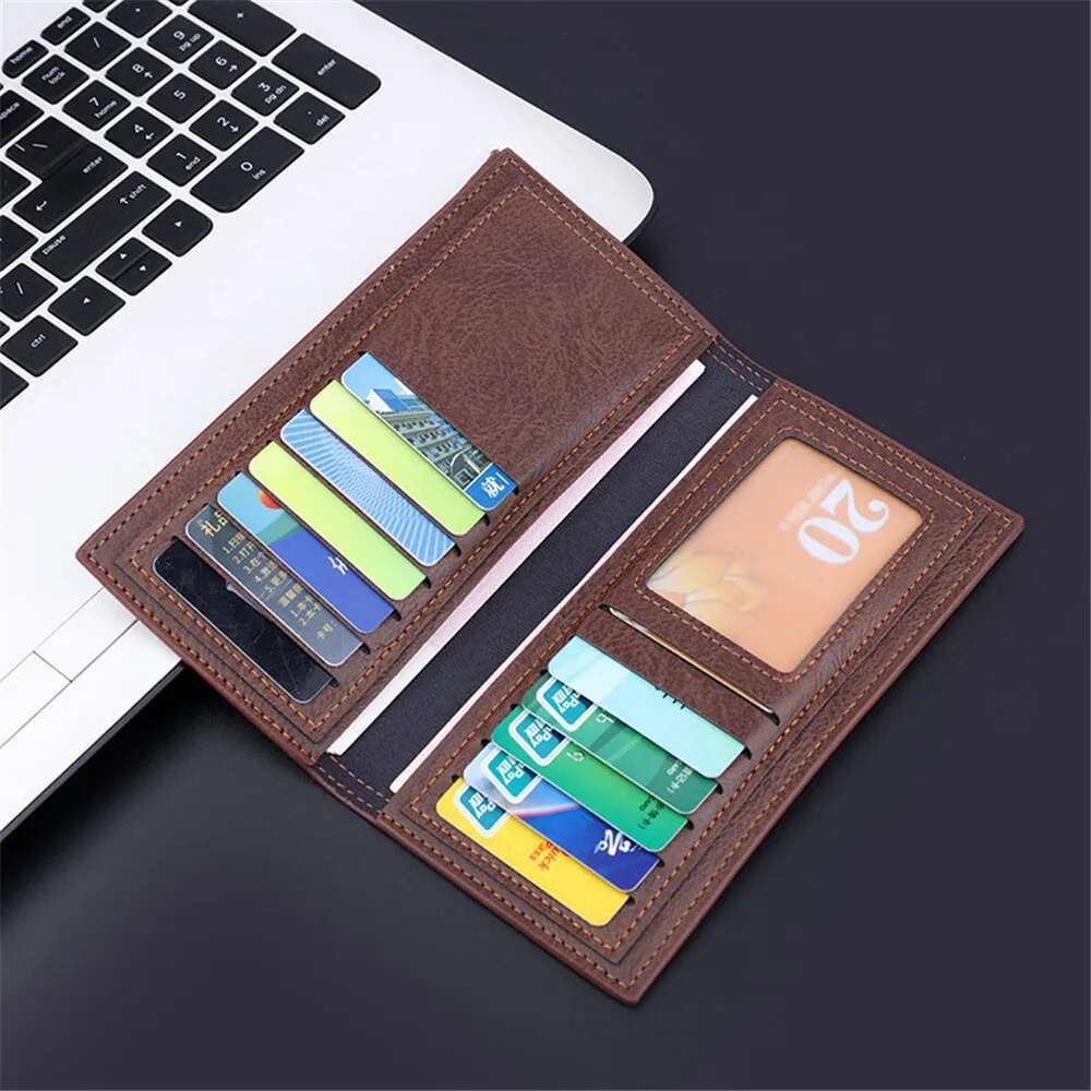 Classic Men's Wallet Oil Wax Leather Long Wallets Gift Vintage Simple Storage Money Clip ID Bag Card Holder New