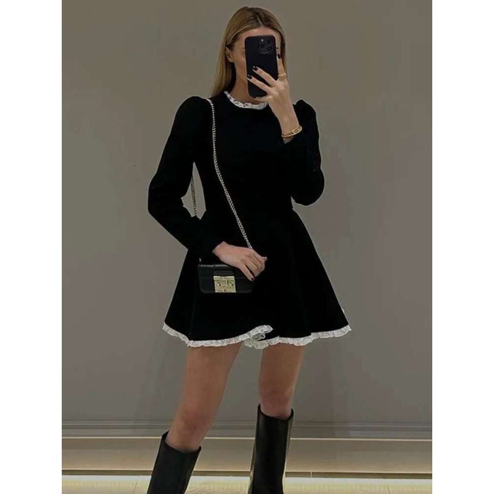 Splice Lace Mini For Women High Waist Slim Elegant Dresses Femme Wedding Retro Temperament Dress Womens Clothes New