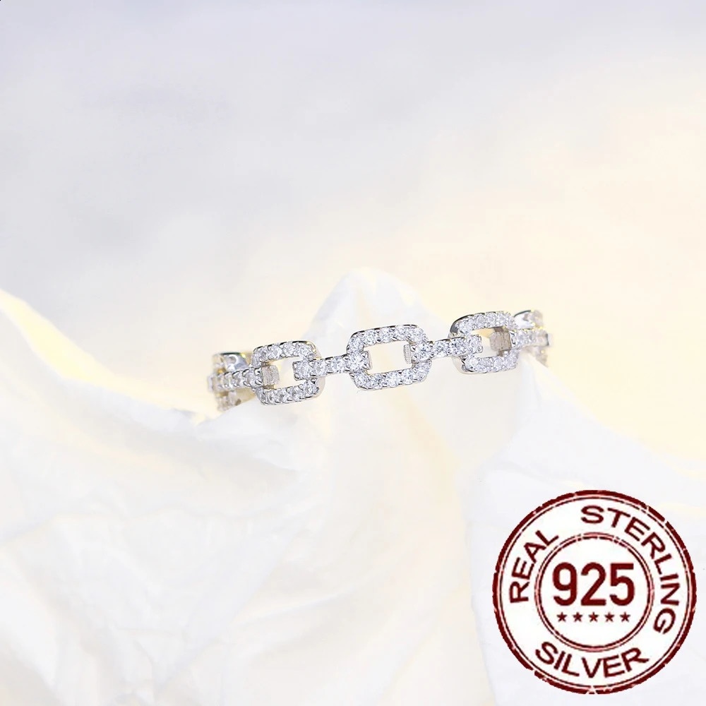 CWWZircons 925 Sterling Silver Trendy Cuban Link Chain Finger Rings for Women White CZ Fine Party Accessories Jewelry Gift SR011 250425