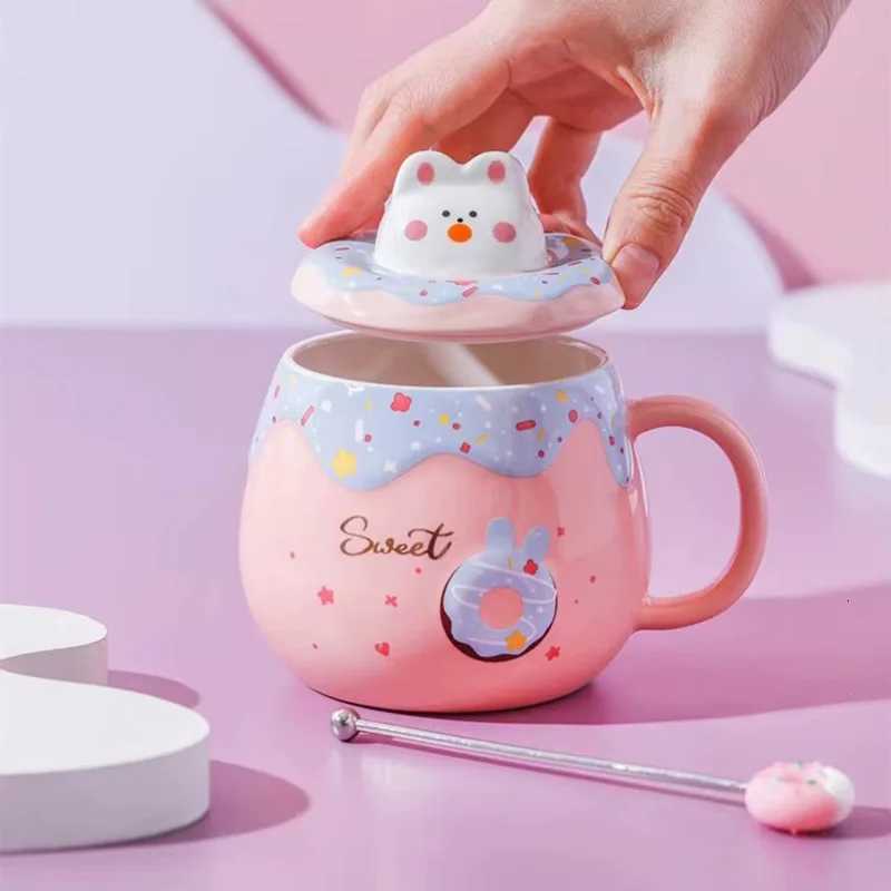 400ml Cute Cat Donut Mug with Lid and Spoon Ceramic Coffee Cup 3 Colors Available Sweet Gift for Girls Friends Birthday Y251125