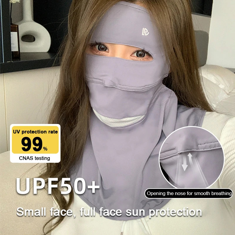 Full Face Sunscreen Mask Female Summer Anti-Ultraviolet Driving Riding Sunshade Face Kini Eye Protection Ice Silk Masks 250424