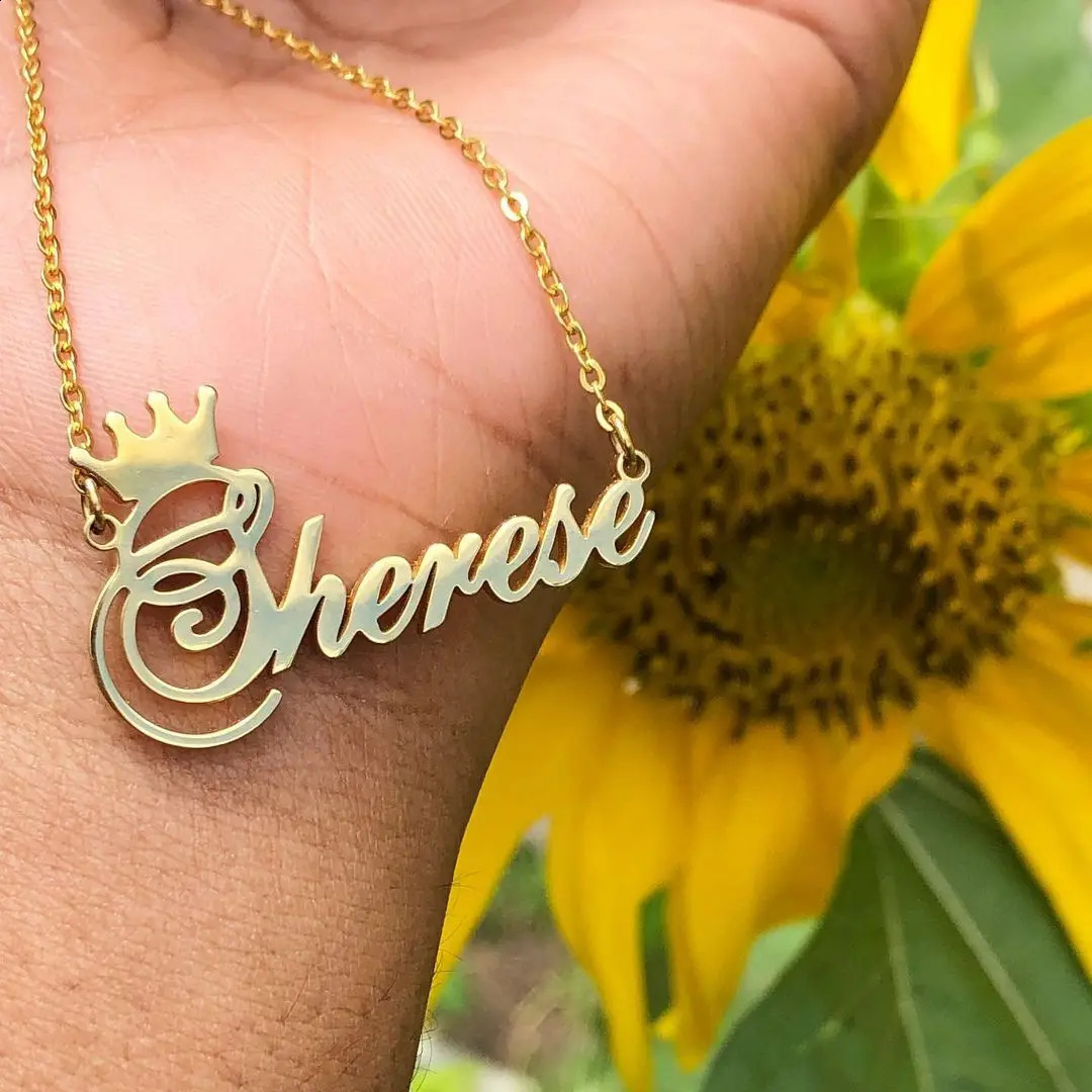 Custom Name Necklace For Women With Crown Personalized Stainless Steel Nameplate Choker Necklaces Birthday Wedding Jewelry Gift 250425